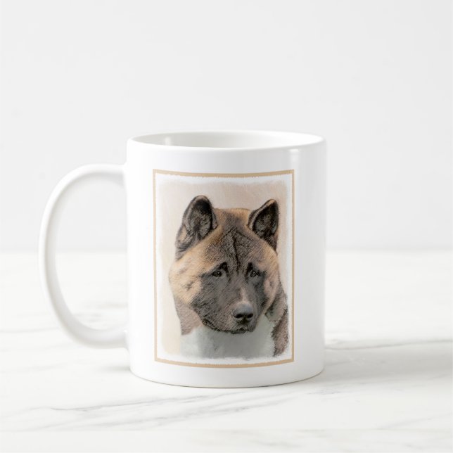 Mug Akita Peinture - Cute Original Chien Art (Gauche)
