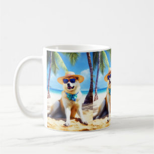 Mug Akita sur la plage, cadeau d'été pour les amoureux