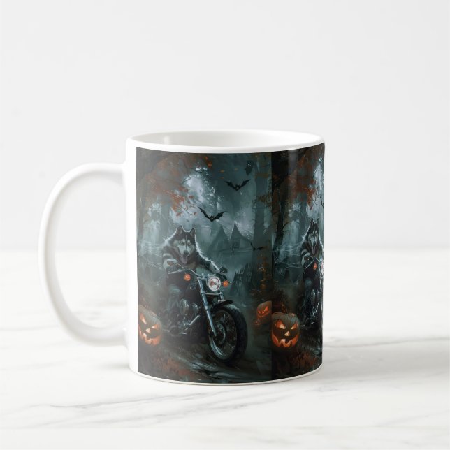 Mug Alaskan Malamute équitation moto Halloween effraya (Gauche)