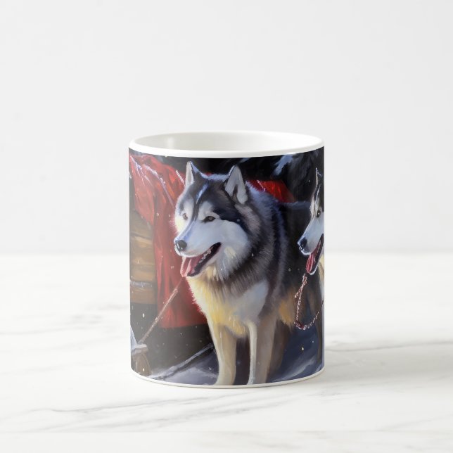 Mug Alaskien Malamute Snowy Sleigh Ride Noël (Centre)