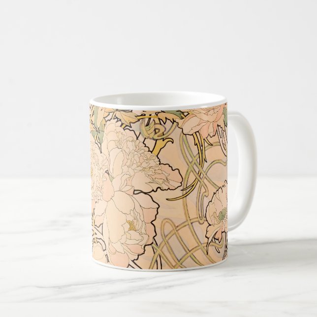 Mug Alfonse Mucha Art Nouveau Peonies (Devant droit)