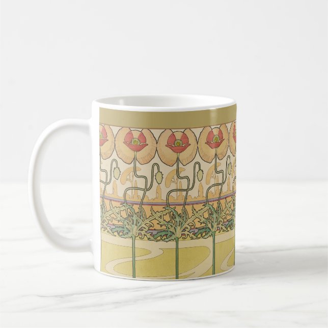 Mug Alfonse Mucha Poppies Art Nouveau Floral Wallpaper (Gauche)
