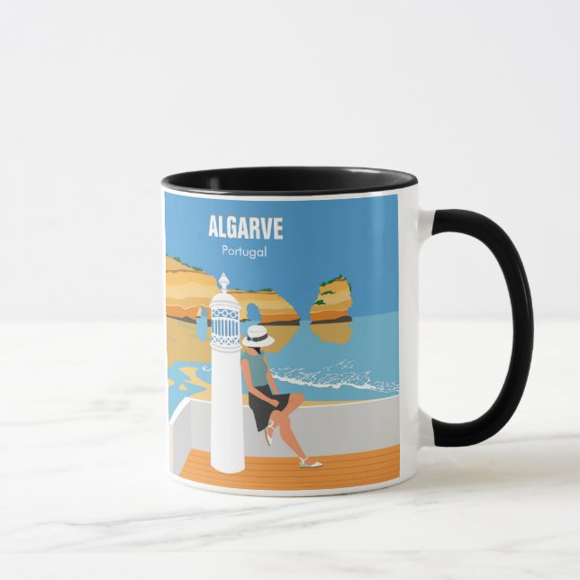 Mug Algarve plage fille voyage vintage style (Droite)