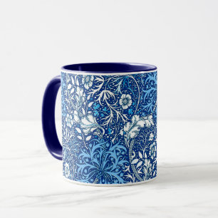 Mug Algue de Nouveau d'art florale, bleu de cobalt et