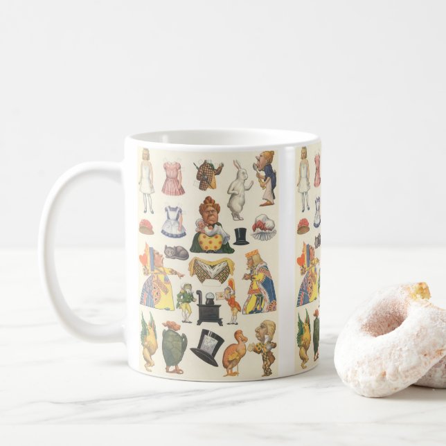 Mug Alice au pays des merveilles, poupée en papier vic (Avec donut)