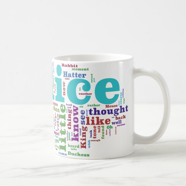 Mug Alice en nuage de mot du pays des merveilles (Droite)