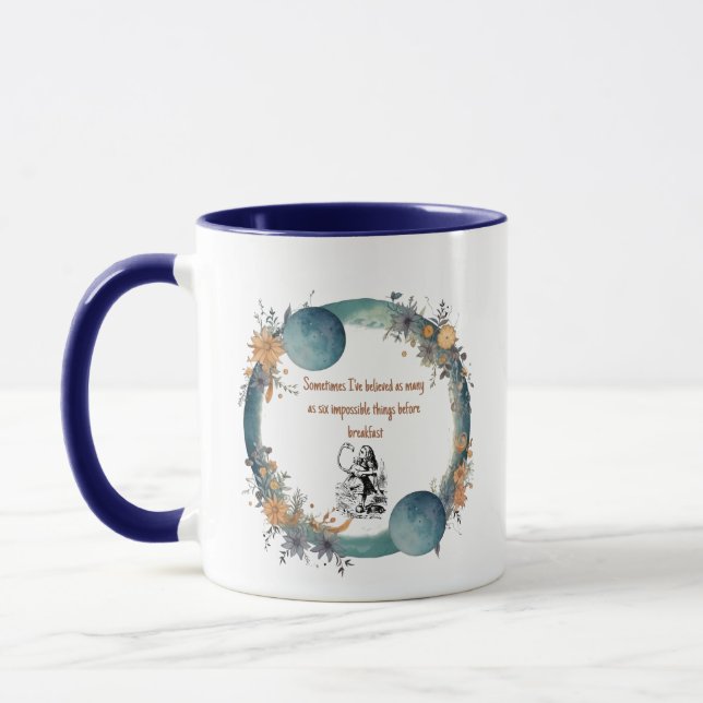 Mug Alice in Wonderland Quote, Impossible Things Art (Gauche)