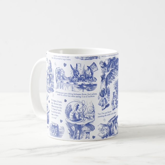 Mug Alice in Wonderland Tea Party Blue Toile Citations (Devant gauche)