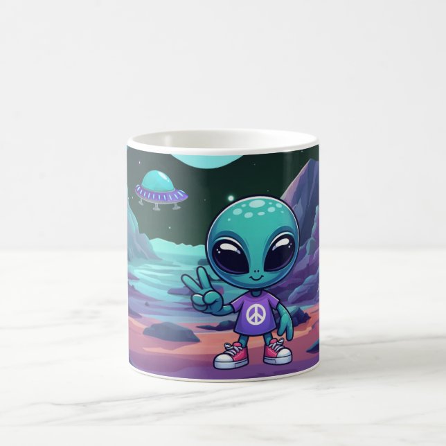 Mug Alien de paix mignon et vaisseau spatial (Centre)