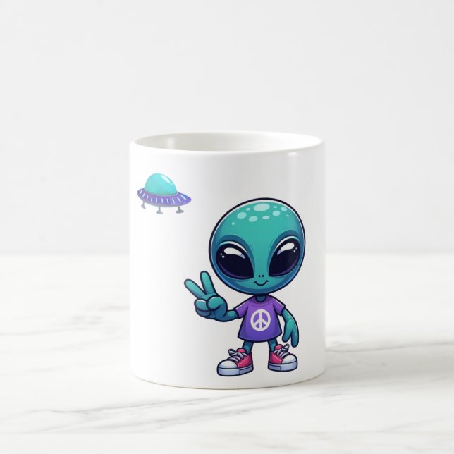 Mug Alien de paix mignon et vaisseau spatial (Centre)