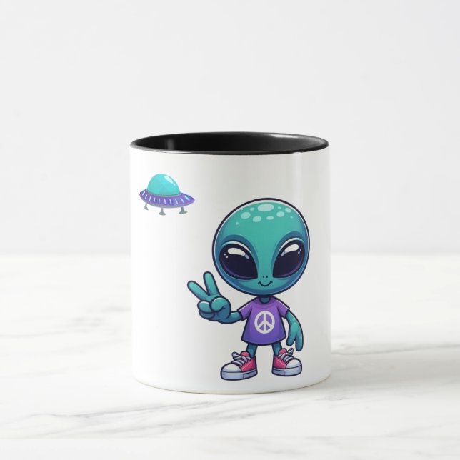 Mug Alien de paix mignon et vaisseau spatial (Centre)