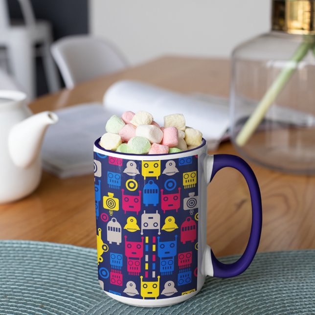 Mug Alien Doodle vaisseau et Motif robotique (robot kids cartoon mug)