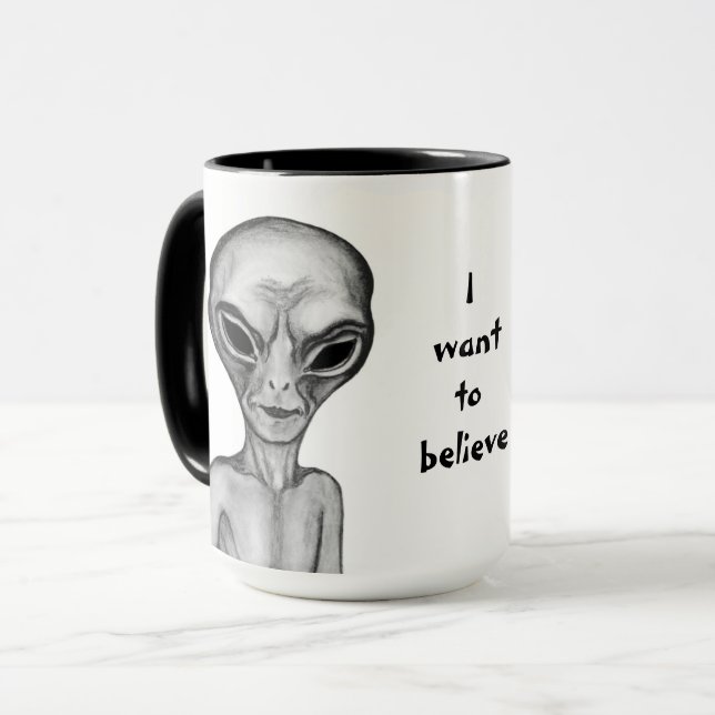 Mug Alien gris, je veux croire (Devant gauche)