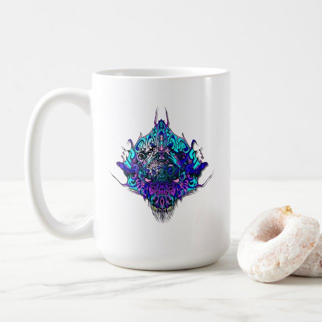 Mug Alien Head blue and purple tribal design (Avec donut)