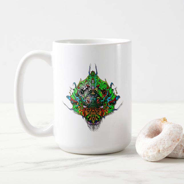Mug Alien Head green tribal design (Avec donut)
