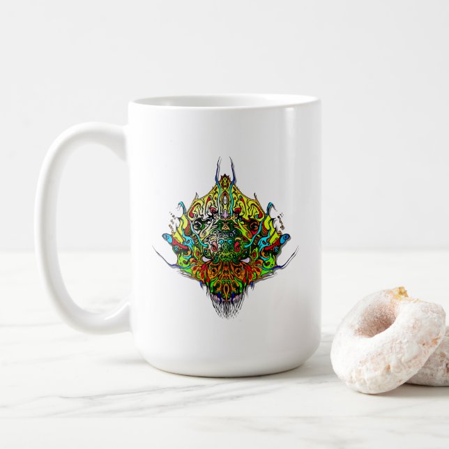 Mug Alien Head yellow tribal design (Avec donut)