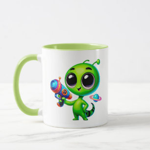 Mug Alien mignon avec un pistolet laser et une planète