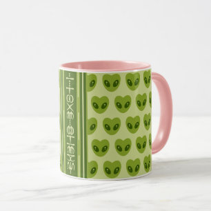 Mug Alien vert mignon en forme de coeur Votre nom dans