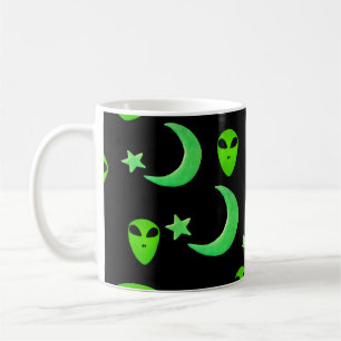 Mug Aliens lumineux, croissant de lune et étoiles sur