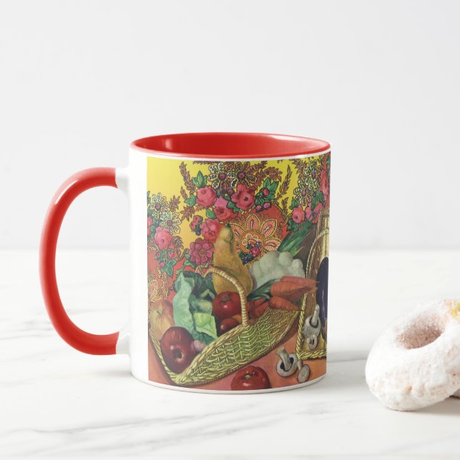 Mug Alimentation Biologique, Légumes de jardin, Fleurs (Avec donut)