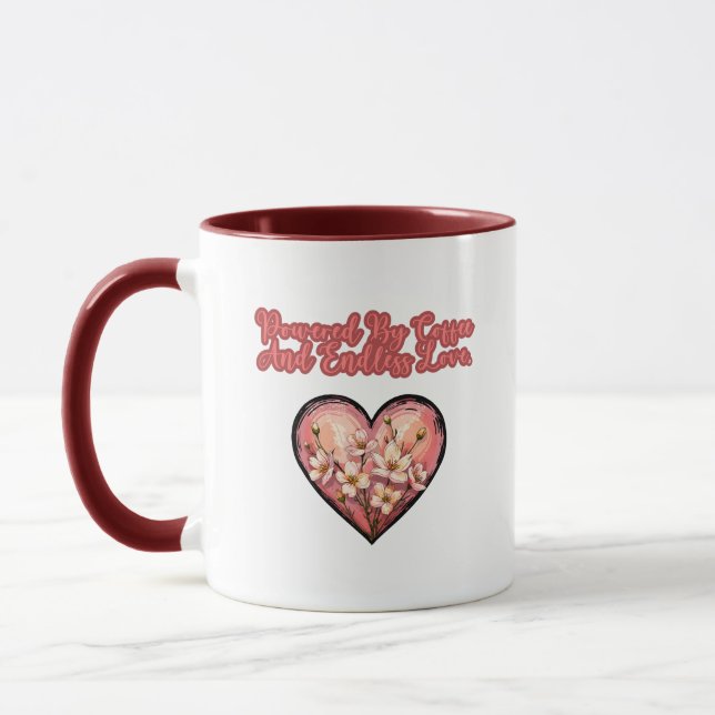 Mug Alimenté par le café et l'amour infini Vie de mama (Gauche)