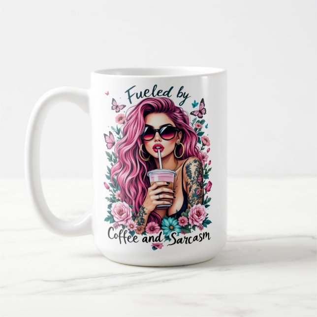 Mug Alimenté par le café et le sarcasme (Gauche)