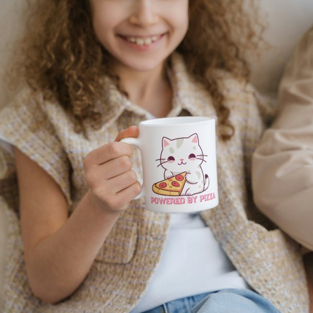 Mug Alimenté par une pizza avec un mignon chat (Créateur téléchargé)