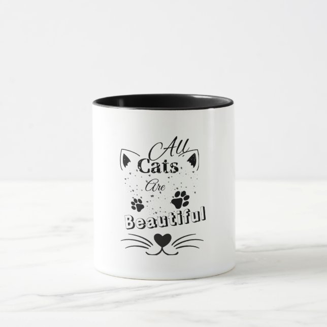 Mug All Cats Are Beautiful – Minimal Cute Cat Design (Centre)