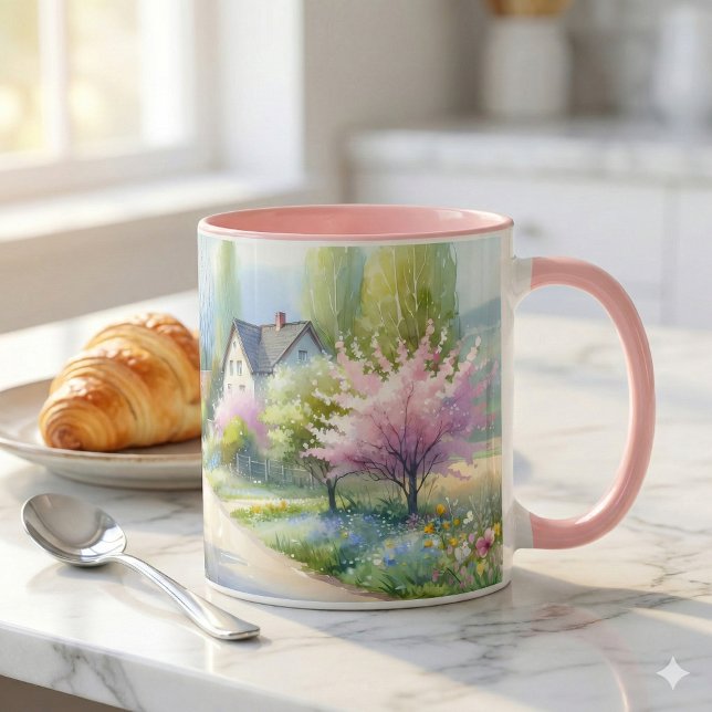 Mug Allée enchantée de campagne fleurie (Enchanted Blossom Country Lane Mug Mockup 1)