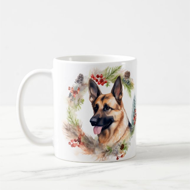 Mug Allemand Berger Noël Wreath Festive Pup (Gauche)