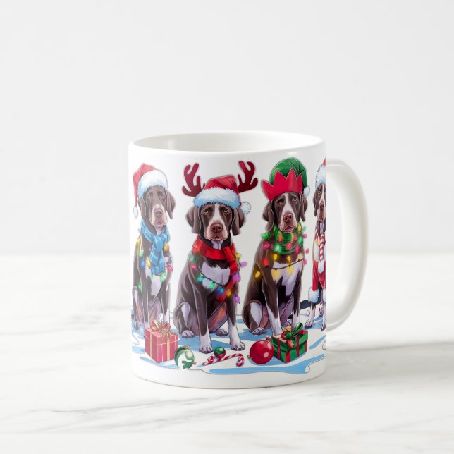 Mug Allemand Pointer Santa chapeau bois elfes Noël (Devant droit)