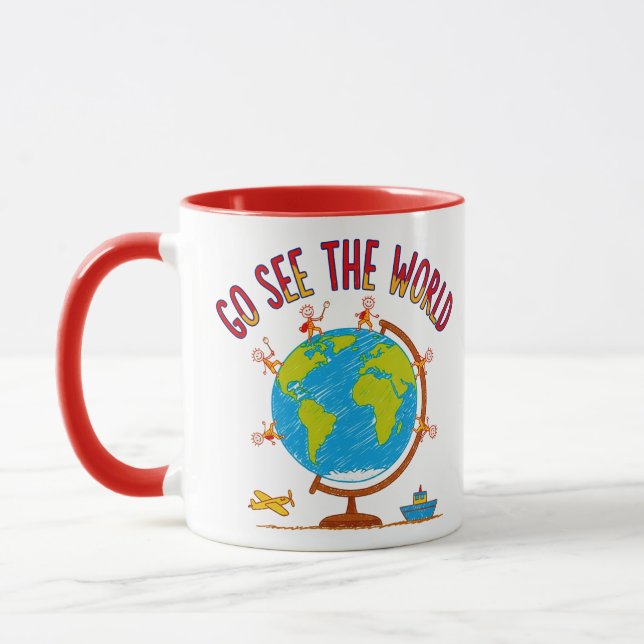 Mug Allez Voir Le Monde Dessin De Voyage Pour Enfants (Gauche)
