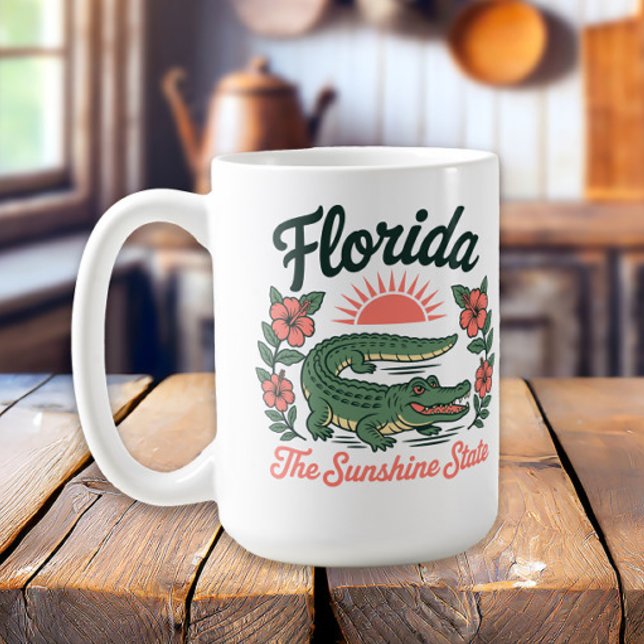 Mug Alligator Floride Rétro Fleurs Tropicales (Alligator, Florida the Sunshine State mug
)