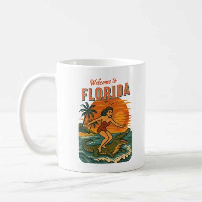 Mug Alligator Surfing Beach Pin-up Retro Coastal Life (Gauche)