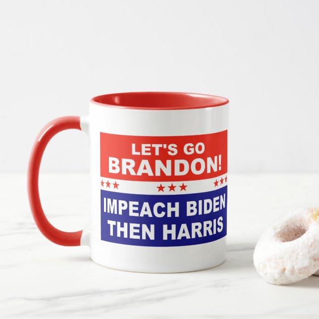 Mug Allons Brandon Impeach Biden Puis Harris (Avec donut)