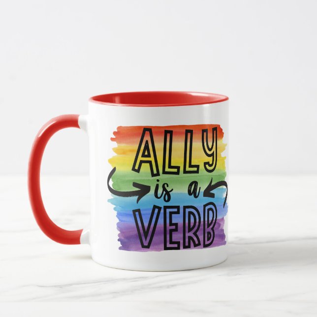 Mug Ally est Verb Rainbow Watercolor LGBTQ+ Pride (Gauche)