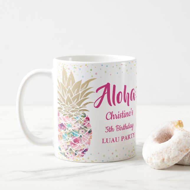 Mug Aloha Aquarelle Tropical Pink Ananas (Avec donut)