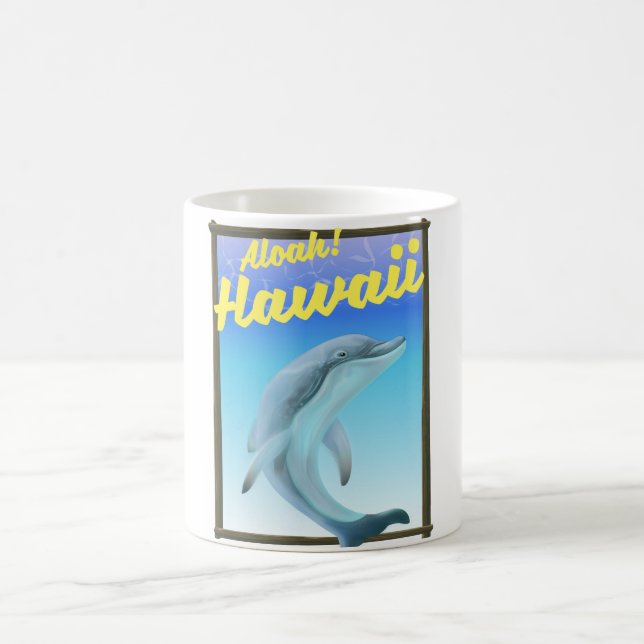 Mug Aloha ! Hawaï ! Affiche de voyage dauphin (Centre)