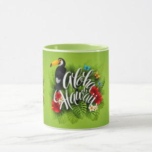 Mug Aloha Hawaii Fleurs Feuillage Papillons Jaune