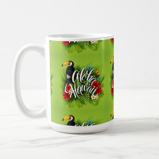 Mug Aloha Hawaii Fleurs Feuillage Papillons Jaune (Gauche)
