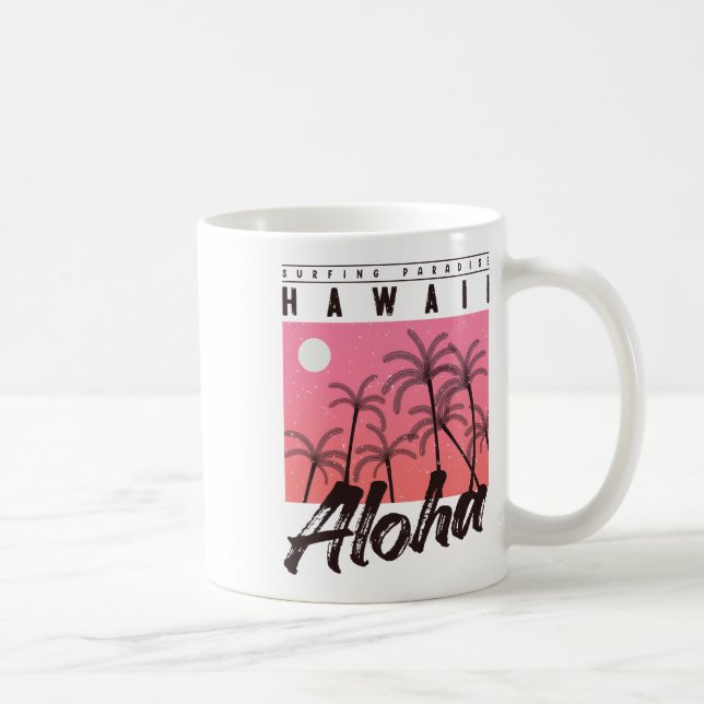 Mug Aloha Hawaii Palmier Rétro Coucher de soleil Plage (Droite)