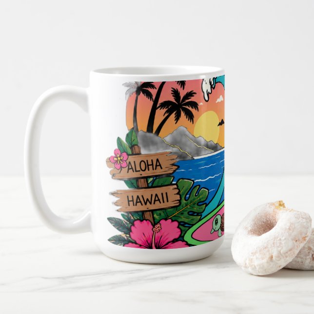 Mug Aloha Sunny Cat Vagues (Avec donut)