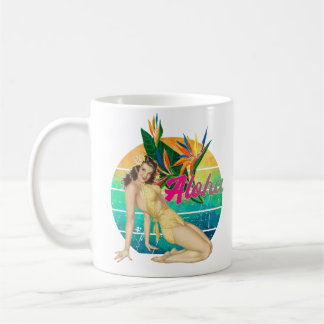 Mug Aloha Tropical Pin-up fille retro coucher de solei