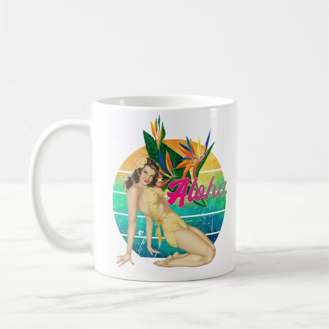Mug Aloha Tropical Pin-up fille retro coucher de solei (Gauche)