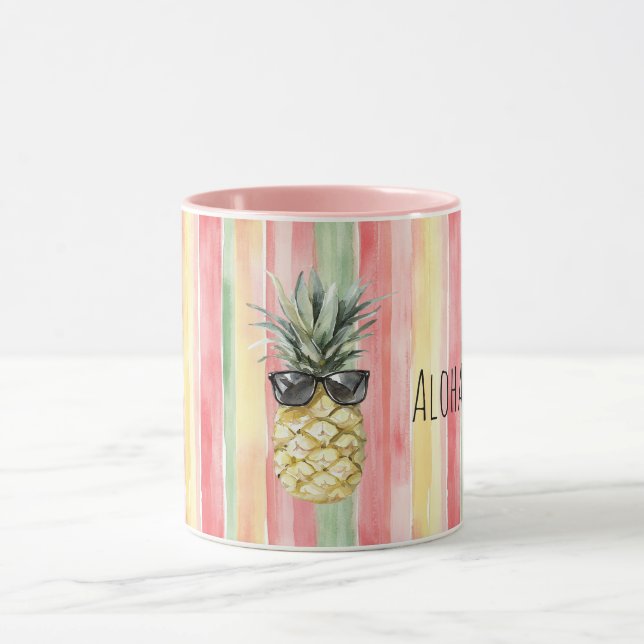 Mug Aloha Tropical Rose Menthe Jaune Vert Ananas (Centre)