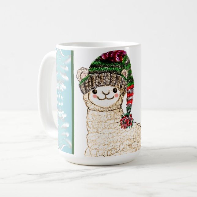 Mug Alpaca mignon avec un chapeau de fête (Devant gauche)