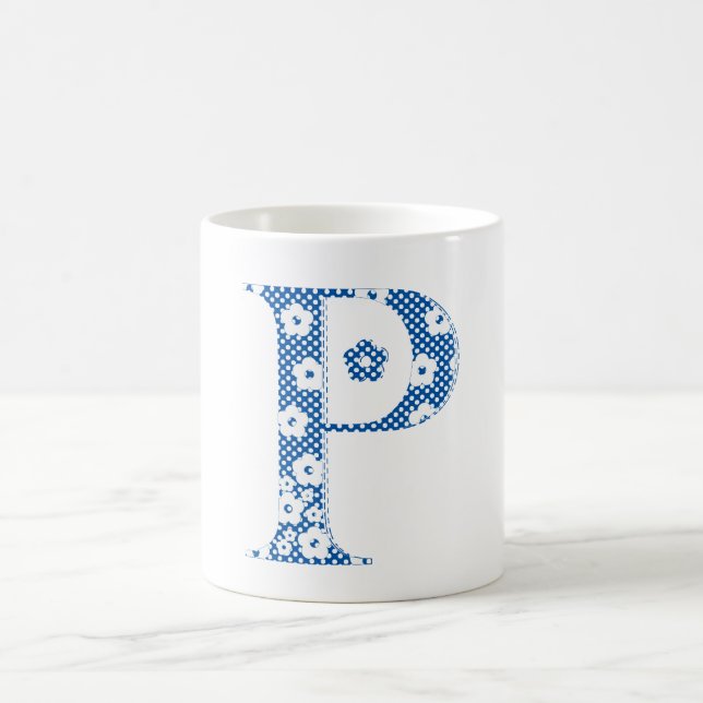 Mug alphabet de fleurs P (bleu et points) (Centre)