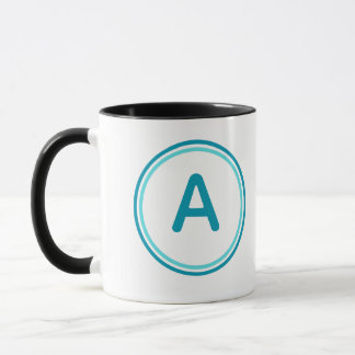 Mug Alphabet de lettres rondes Design de cercle cyan