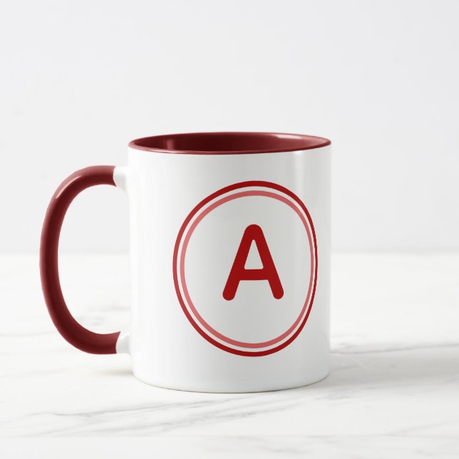 Mug Alphabet de lettres rondes, design de cercle rouge (Gauche)