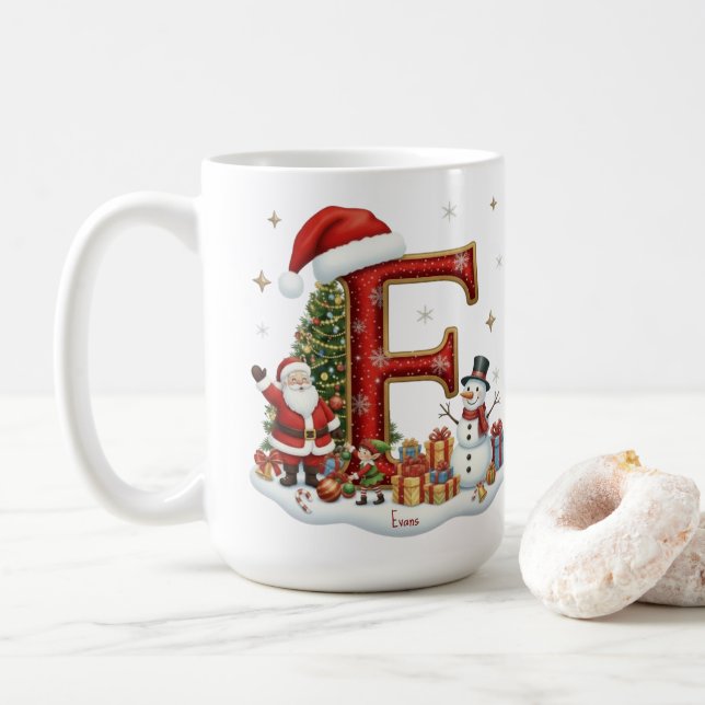Mug Alphabet E de Noël Santa Claus Elfe Manchot (Avec donut)